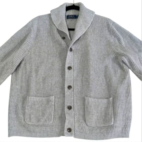 Polo by Ralph Lauren 100% Cotton Heather Gray Cardigan Size XL - Picture 1 of 9